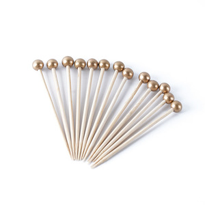 Brochettes de fruits en perles dorées Brochettes de cocktail en bambou portables Décoration Brochettes créatives jetables - Product Image 4
