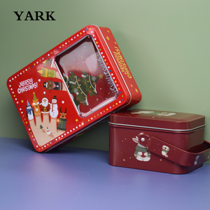 Christmas Tin Box Metal Gift Box Candy Tins Metal Clear PVC Metal Cans Christmas Tin Box for Gift Candy Cookie Package