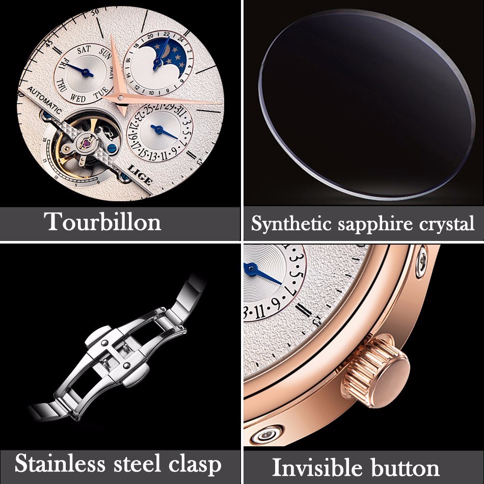 skeleton automatic watch for men leather strap