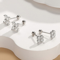 Pendientes de Oro Sólido de 18K con Trébol de Cuatro Hojas y Diamantes Cultivados en Laboratorio para Mujer, con Cierre de Rosca, Joyería Minimalista