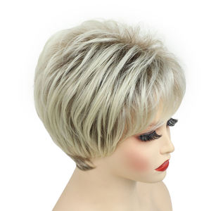วิกผมสั้นทรงบัฟฟานต์สีออมเบรบลอนด์เงินเทา  <span class=keywords><strong>หน้าม้า</strong></span>ปัดข้างบางๆ  วิกผมใยสังเคราะห์สำหรับผู้หญิง ขายส่งจากโรงงาน - Product Image 6