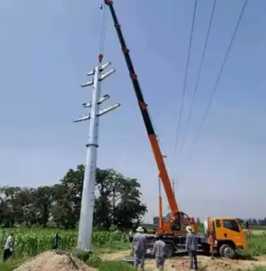 Torre Tubular elétrica de 20 metros 11kv 132kv Pólos de aço octogonais elétricos Desenho de Pólo Tubular de aço galvanizado de braço cruzado