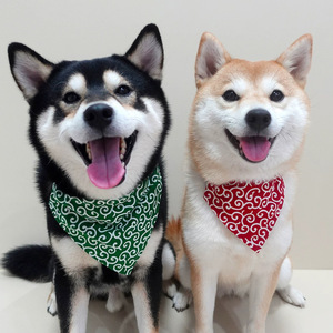 Japanese Style Patterned Triangular <b>Scarf</b> For Dogs <b>Red</b> And Green Pet Accessory - Product Image 1