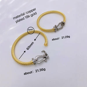 패션 뱅글 인기 프레드 말발굽 자석 버클 스테인리스 스틸 와이어 팔찌 유광 레터링 U자형 - Product Image 6