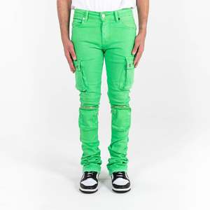 Vendita calda verde <span class=keywords><strong>pantaloni</strong></span> Cargo più tasche Jeans impilati Jeans Cargo uomo - Product Image 1