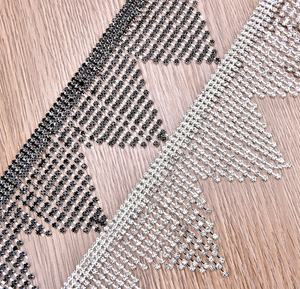 Argento nero triangolo strass rifilatura di nappa cucire su cristallo di vetro catena di metallo per abbigliamento da ballo vestito - Product Image 3