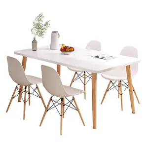 طاولة الطعام الاسكندنافي من الخشب الصلب، بسيطة وعصرية، مستطيلة الشكل، طاولة غرفة الطعام الدائرية