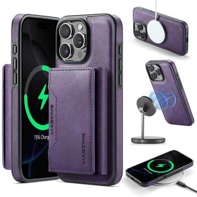 DG MING K2 Detachable Magnetic Leather Case for iPhone 16 Pro Max Wallet Cover Card Holder Phone case