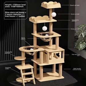 Árbol rascador multifuncional para gatos con nido integrado y rascador, producto acogedor para mascotas para el hogar - Product Image 3