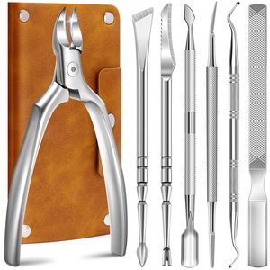 Juego de manicura y pedicura de acero inoxidable 6 en 1, kit de cortaúñas con bolsa con cremallera, herramientas de belleza portátiles, color verde oscuro - Product Image 1