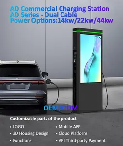 2 Guns 55 بوصة 4G Wifi Ocpp Type2 22kw Ac Ad الإعلان Ev شاحن سريع Ul مع الإعلان شاشة عرض الإعلانات