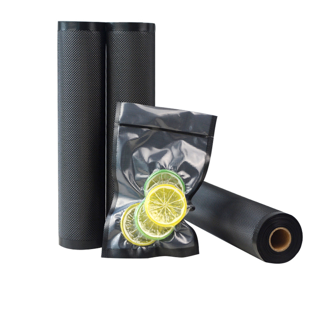 2 Pack Black Transparent Embossed Vacuum Sealer Roll 11X50 8X50 6X50 Food Savor Storage Roll Bag for Milk and Jelly
