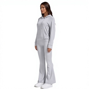 Conjunto de Sudadera con Capucha y Pantalones de Felpa para Mujer, 2 Piezas, Color Sólido, Corte Holgado, Casual, Manga Larga, 100% Algodón, Transpirable - Product Image 1