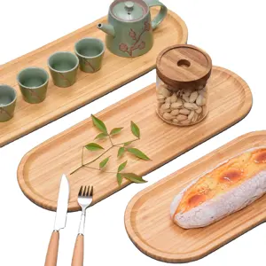 Free Custom Simple Solid Wooden Trays set Rectangular Natural Bamboo Wood Rolling Serving Tray