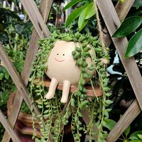Pot de fleurs suspendu en résine écologique sculpté à la main avec visage rigolo pour une utilisation en intérieur/extérieur