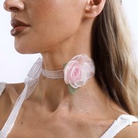 Dekorasi Rumah Pesta Gaun Pengantin 5.5CM Kain Organza Daun Mawar Bunga Sutra Tiruan Stiker Tempel untuk Jepit Rambut DIY
