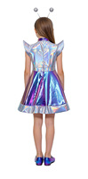 Costume de cosplay d'alien pour enfants, tenue de robot AI métallique brillante pour filles, costume d'astronaute, combinaison spatiale, robe de fête sur le thème de l'alien, déguisement de danse