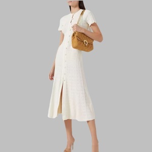 Abiti Estivi da Donna all'Ingrosso di Alta Qualità, Eleganti Vestiti in Maglia con Bottoni, Maniche in Pizzo Traforato e Spacco, Modello a Linea A - Product Image 3