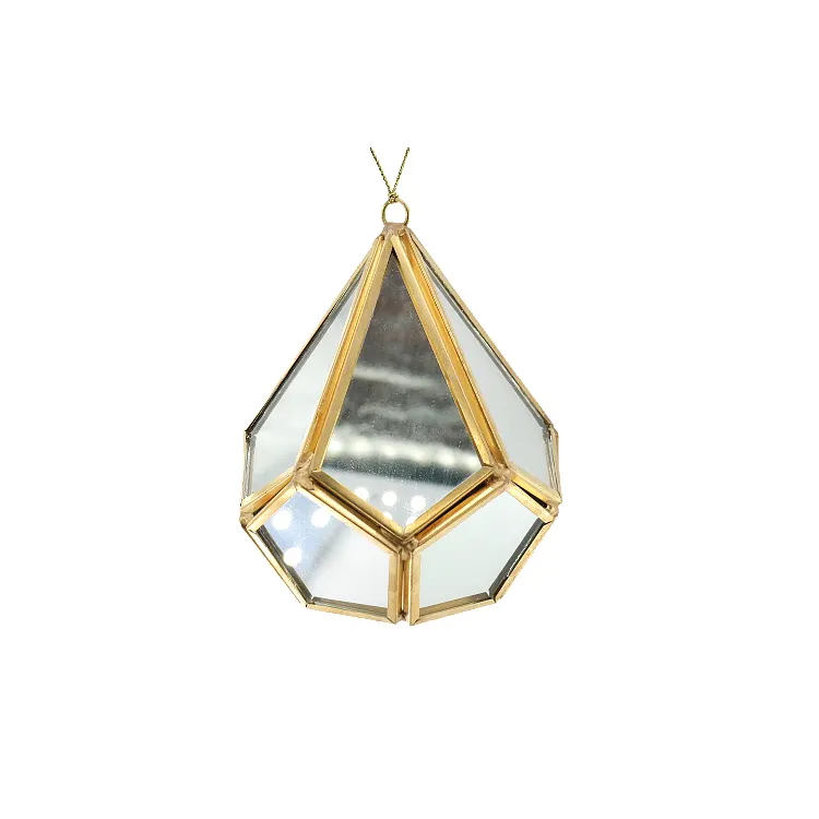 Venta al por mayor Gran oferta pequeña pirámide vidriera geométrica 3D forma Metal colgante Navidad para la decoración del hogar y el jardín