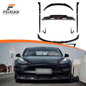 Pour Tesla Model 3 2019-2024 : Kit aérodynamique complet (lame avant, lames arrière, jupes latérales, canards) en ABS, finition polie, installation facile - Product Image 1