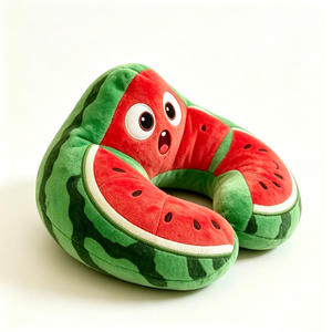 Almohada de cuello de felpa con diseño de rodaja de sandía de dibujos animados personalizada, con forma de U, para verano - Product Image 1