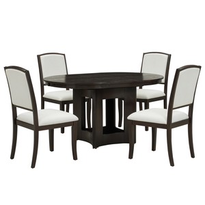 Modern Adjustable Wood Dining <b>Table</b> Set 5-Piece with 4 Upholstered Chairs 16-Inch Removable Leaf Compact Design for <b>Small</b> Spaces - Product Image 6