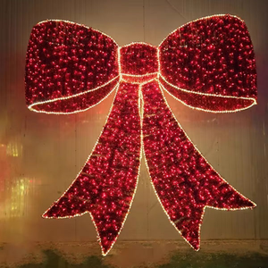 Christmas large <b>red</b> <b>led</b> bow ribbon gold color motif <b>light</b> for wall street holiday outdoor decoration - Product Image 5