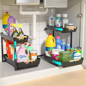 Nuovo Organizzatore Scorrevole Regolabile a 2 Livelli in Metallo per <span class=keywords><strong>Cucina</strong></span>, Cesto Estraibile Sottolavello con Armadietto Contenitore - Product Image 3