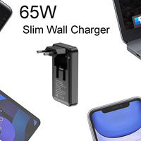Chargeur GaN pliable 65W avec prise EU, multifonctionnel, double USB C + USB A, adaptateur de voyage QC3.0, bloc de charge 2C+A