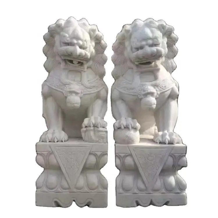 Il leone di marmo bianco del cimitero, leone cinese, leone del cimitero scultura di leone cinese tradizionale statua di marmo cane cinese foo