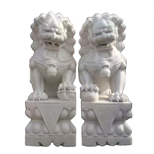 Estatua Tradicional China de León, Perro Foo de Mármol Blanco para Villa o Cementerio, Elegante Escultura de Perro Foo - Product Image 1