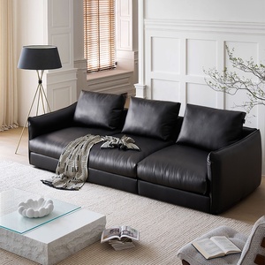 Divano Modulare a 3 Posti Zayshine in Pelle Nera, Stile Minimalista Italiano di Lusso, per Soggiorno, Villa e Appartamento - Product Image 2