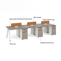 Poste de travail modulaire moderne pour 4 personnes, bureau à plan ouvert, table de travail double face avec écrans d'intimité et armoire de rangement