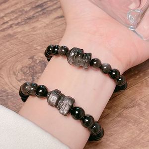 Natural Obsidian Bracelet Gold and Silver Obsidian Cat PiXiu Beads Strings Hand-carved Luxury Jewelry Lucky Amulet <b>Men</b> and Women - Product Image 3