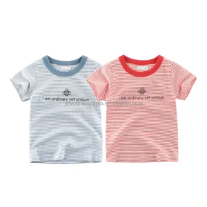 2024 New Arrival Summer Children Short Sleeve T-shirt Stripe Pattern Print Round Neck Top Kids Boys Girls Cotton Top