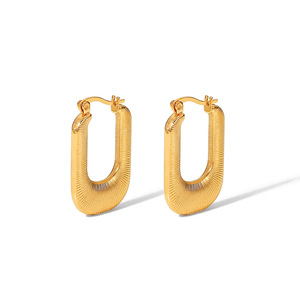 ต่างหูรูปตัวยู 18K ชุบทองเหล็กไทเทเนียมดีไซน์ทรงเรขาคณิตสำหรับผู้หญิงสไตล์มินิมอลเครื่องประดับแฟชั่น - Product Image 5