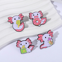 Axolotl lucu dengan donat Enamel Pin makhluk laut bros hewan kartun ransel kerah lencana hadiah perhiasan untuk anak-anak teman