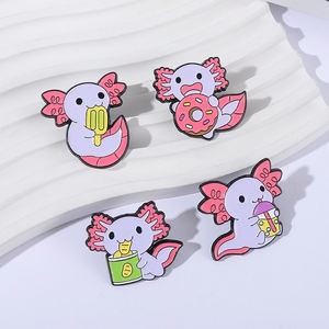 Axolotl mignon avec beignet émail broche créatures marines dessin animé Animal broche revers sac à dos Badge bijoux cadeaux pour enfants amis - Product Image 2