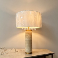 Lampe de table LED cylindrique moderne en marbre blanc et gris, finition laiton brossé, abat-jour en lin beige, lampe de chevet/bureau flexible E26