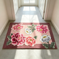 Paillasson floral pivoine antidérapant et absorbant, motif fleur rose vintage, pour intérieur et extérieur, entrée de maison