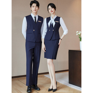 Women's Professional Vest Suit Solid Color V-neck Slim Fit For Hotel Front <b>Desk</b> Beauty Salon <b>Work</b> Uniforms - Product Image 3