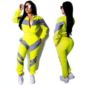 Conjunto Deportivo de Dos Piezas para Mujer, 100% Nailon, Pantalones Jogger de Cintura Alta, Chaqueta Cortavientos de Manga Larga, Transpirable, para Primavera, Tallas Grandes - Product Image 1