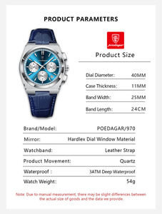 POEDAGAR 970 Luxury Quartz Wristwatches Business <b>Men</b> <b>Waterproof</b> Luminous Chronograph <b>Men's</b> <b>Watches</b> for Male Montre Homme Relojes - Product Image 6