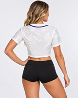 Maillot de baseball court personnalisé en strass pour femme, à manches courtes, uniforme de danse et de cheerleading, chemise de performance