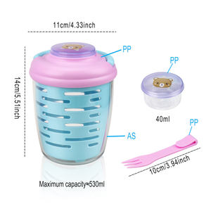 Mignonne tasse à salade de fruits portable double couche avec égouttoir et étui à sauce pour pique-nique, voyage sans Bpa stockage de <span class=keywords><strong>camping</strong></span> en plastique - Product Image 4