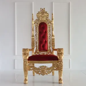 Elegant Lion Head Carved King Throne Chair With Gold Leaves Finishing - Indonesian furniture