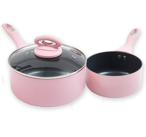 Wholesale <strong>Kitchenware</strong> <strong>Pink</strong> Aluminum Non-Stick Induction Compatible Multi-Piece <strong>Cookware</strong> Sets Multi-Layer Base Coating Glass Lid - Product Image 1