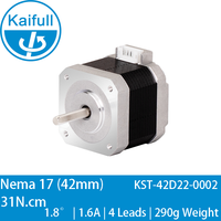 Moteur pas à pas hybride Kaifull NEMA 17 42mm 1.8° 1.6A 24V DC 31N.cm Axe 5.0mm KST-42D22-0002 Couple élevé pour Imprimante 3D CNC DIY