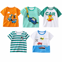 Vente en gros de t-shirts pour enfants à manches courtes en coton respirant, col rond, motifs d'animaux et de lettres, pour garçons et filles