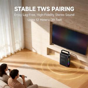 Máquina de Karaoke Portátil Remax, Altavoz Recargable de 60W de Potencia Máxima con 2 Micrófonos Inalámbricos y Correa de Soporte, Compatible con BT 6.0/AUX/USB/TF - Product Image 3